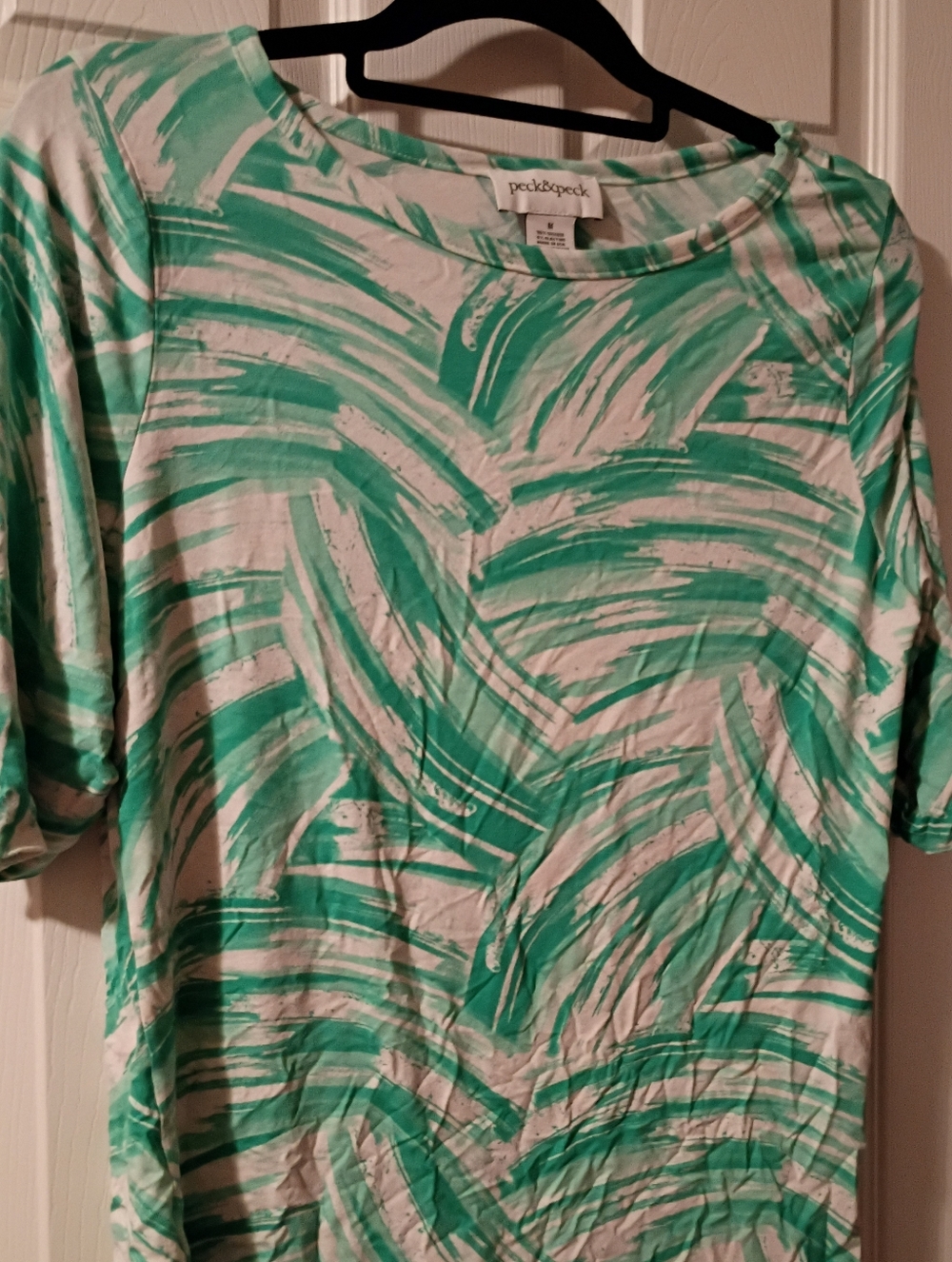 Peck & Peck Teal Brushstroke Short Sleeve Top